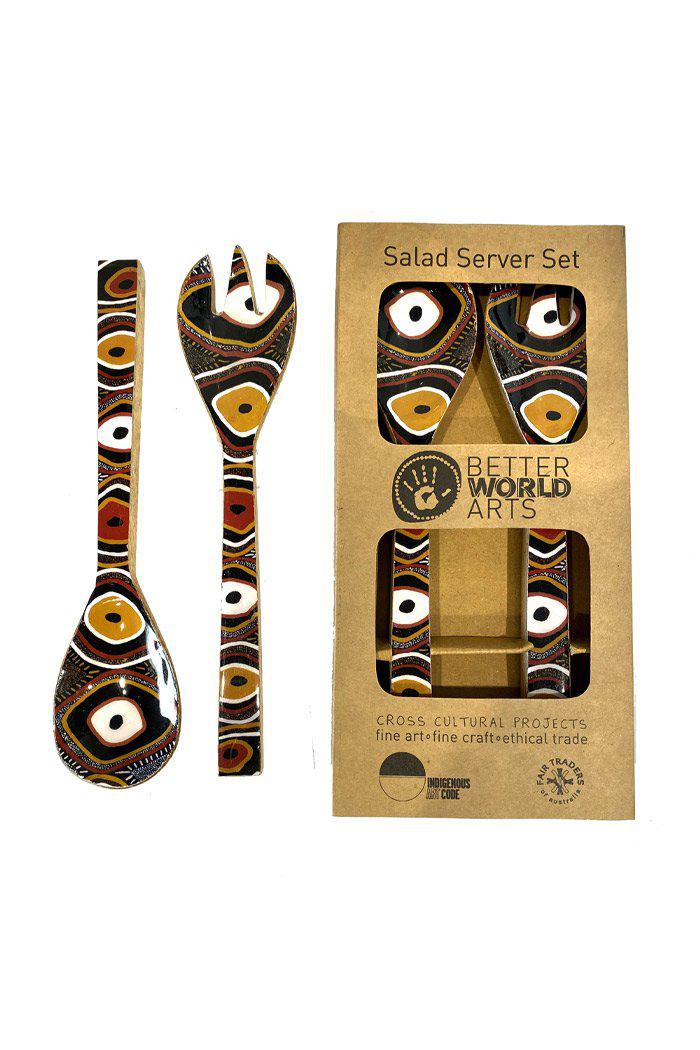 Aboriginal Art Kitchen Warehouse-Puruntatameri Salad Server Wooden - 270mm-Yarn Marketplace