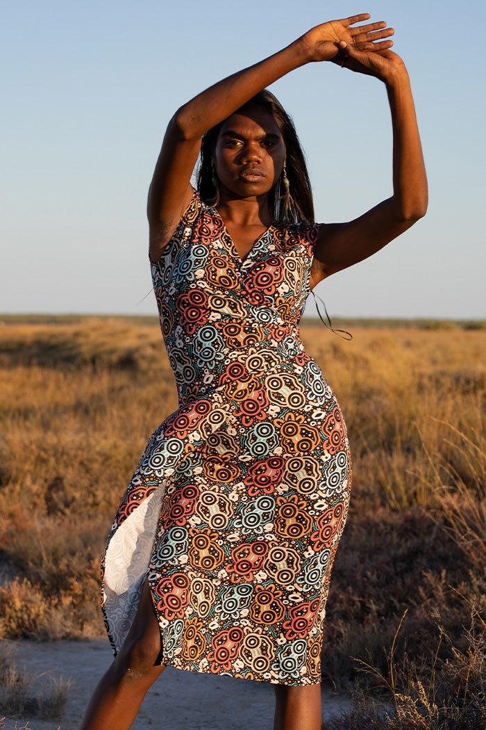 Aboriginal Art Midi Dress Summer Formal Night - M.E