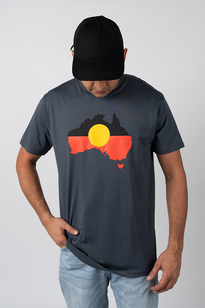 "Raise The Flag" Aboriginal Flag (Australia) Petrol Blue Cotton Crew Neck Unisex T-Shirt