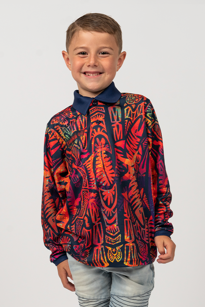 TSI Neon UPF50+ Kids Long Sleeve Polo Shirt