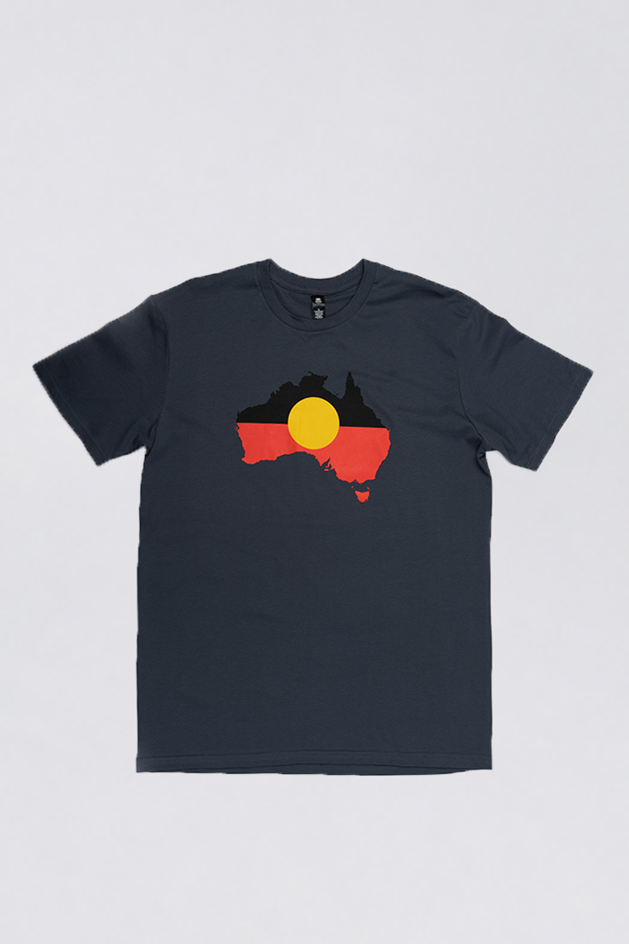 "Raise The Flag" Aboriginal Flag (Australia) Petrol Blue Cotton Crew Neck Unisex T-Shirt