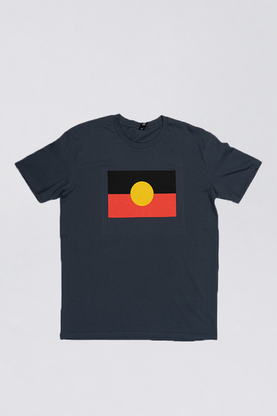 "Raise The Flag" Aboriginal Flag (Large) Petrol Blue Cotton Crew Neck Unisex T-Shirt