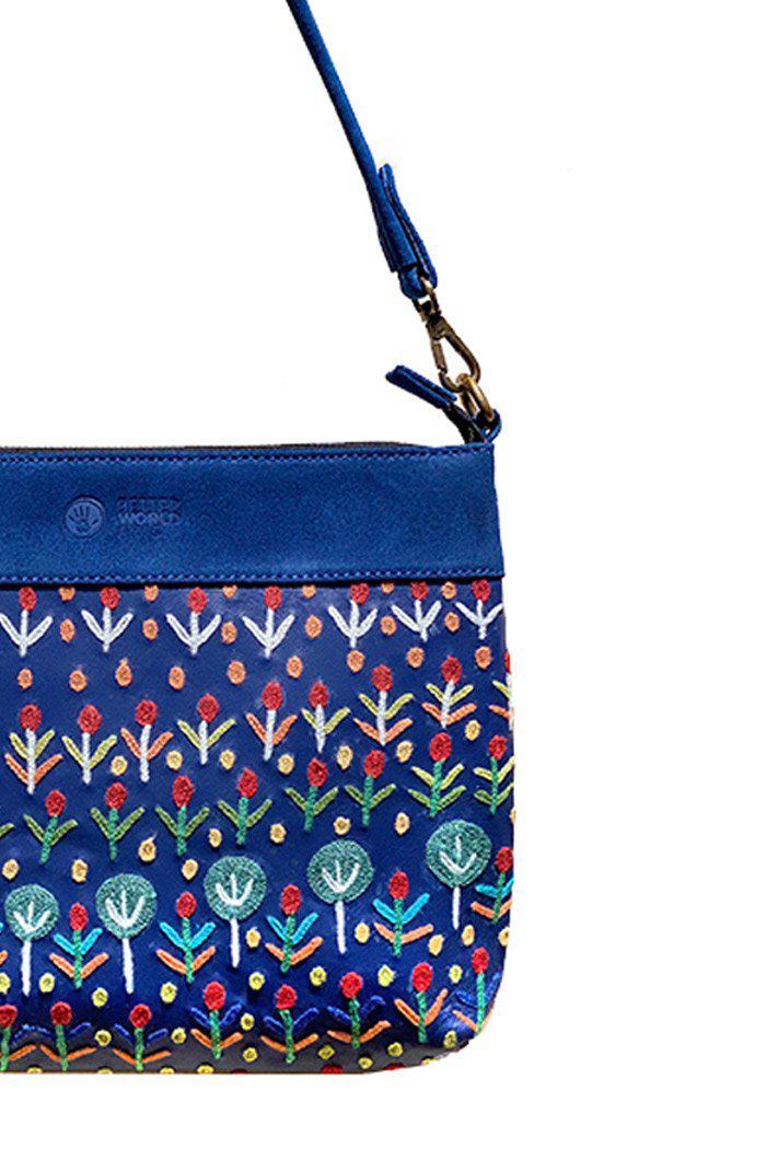 Ross Embroidered Handbag Leather (Blue) - 30 x 24cm-Bags-Yarn Marketplace