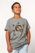 Aboriginal Art Clothing-Stingray Fever Grey Marle Cotton Crew Neck Kids T-Shirt-Yarn Marketplace