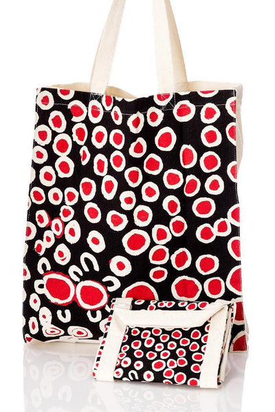 Aboriginal Art Australia-Sampson Cotton Shopping Bag (Black) - 34.5x41x7-Yarn Marketplace