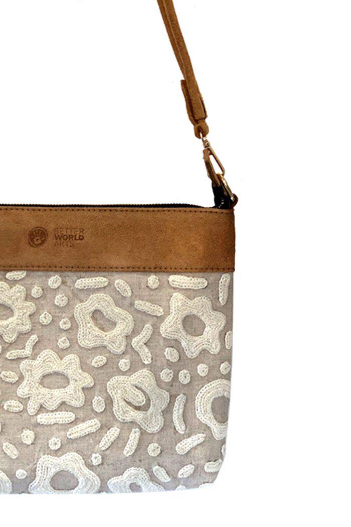 Sampson Embroidered Handbag Leather (Tan) - 30 x 24cm-Bags-Yarn Marketplace
