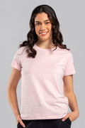 Aboriginal Art Clothing-Basic Pink Cotton Crew Neck Women's T-Shirt-Yarn Marketplace