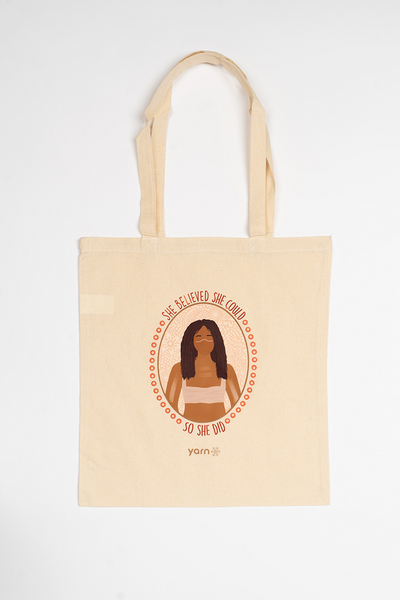 "She Believed She Could, So She Did" Long Handle Natural Cotton Tote Bag