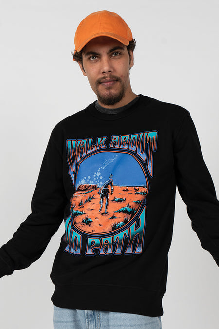 Walkabout No Path Black Premium Cotton Crew Neck Unisex Sweatshirt