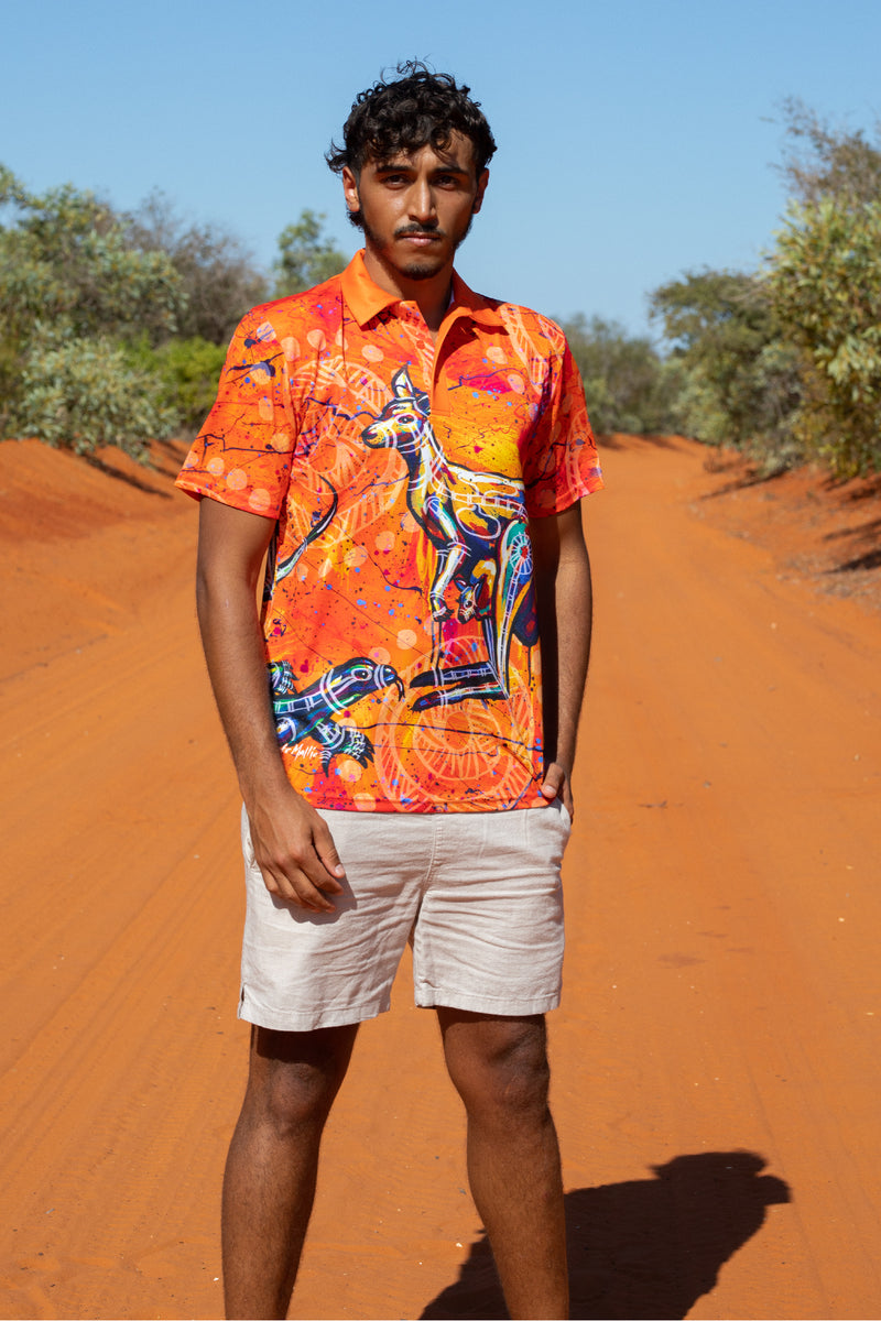 Polo Polo Colorful Shirt Kangaroo Goanna Aboriginal & Dreaming Indigenous Shirt Design - Unisex
