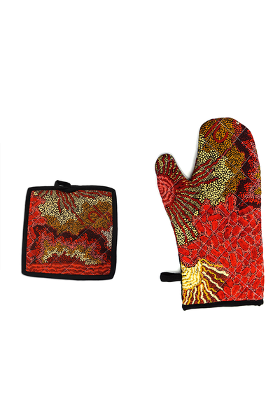 Marks Cotton Oven Mat and Mitt (Red)