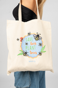 Save Bees, Plant Trees Long Handle Natural Cotton Tote Bag