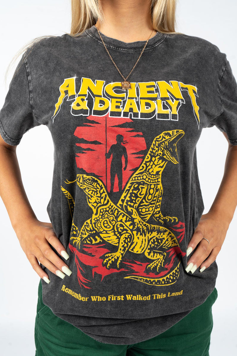 Ancient & Deadly Black Stone Wash Cotton Crew Neck Unisex T-Shirt
