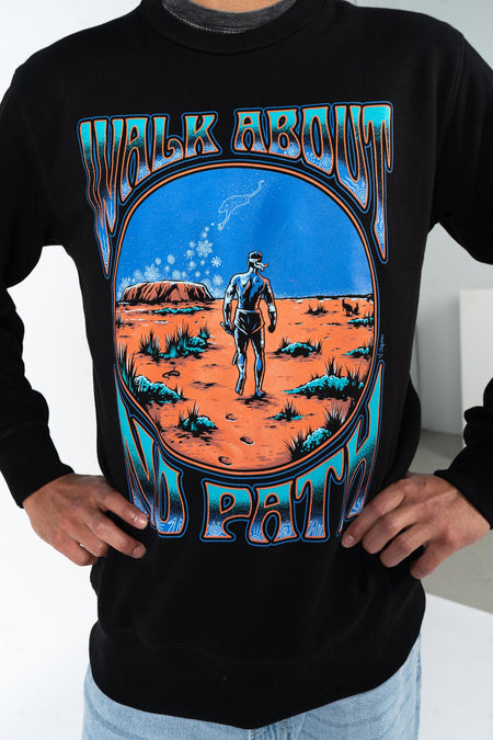 Walkabout No Path Black Premium Cotton Crew Neck Unisex Sweatshirt