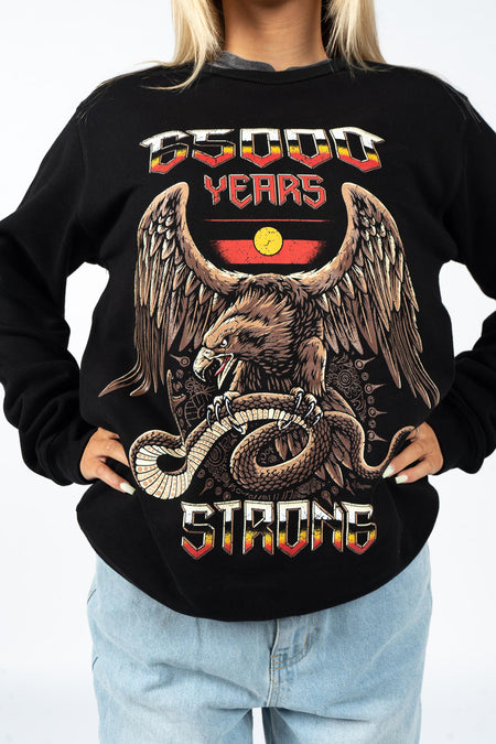 65,000 Years Strong Black Premium Cotton Crew Neck Unisex Sweatshirt
