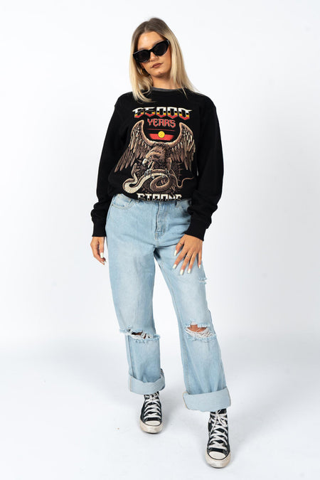 65,000 Years Strong Black Premium Cotton Crew Neck Unisex Sweatshirt