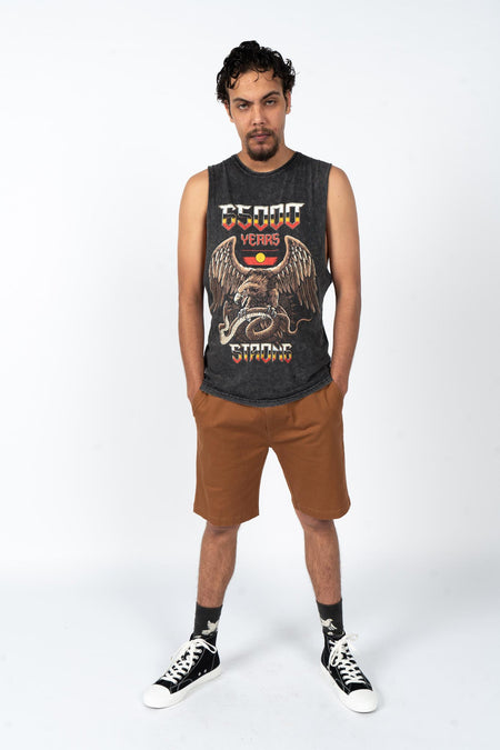 65,000 Years Strong Black Stone Wash Cotton Unisex Muscle Tank Top